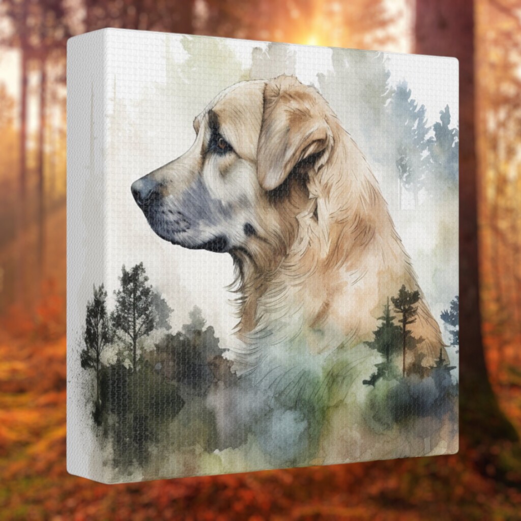 Dog in the Woods Multi-Layer Watercolor Canvas Wall Art